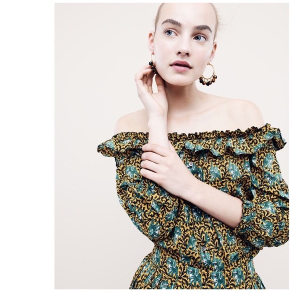 j. crew // ratti elephant off shoulder ruffle top